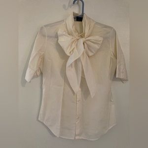 Ralph Lauren Sport Off White Button Up Bow Tie Blouse